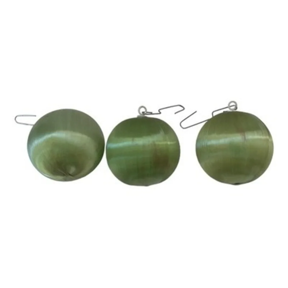 Set of 3 Light Green Satin Christmas Bauble Ornaments Holiday Decor